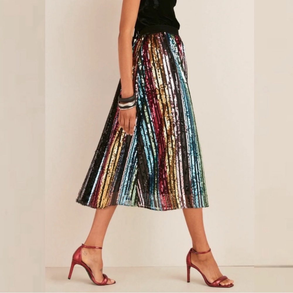 JOA Sequin Rainbow Stripe Midi Skirt size small